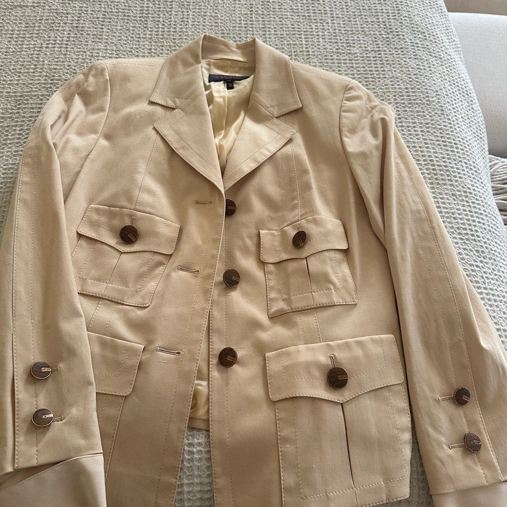 Escada Tan Military Field Jacket with Button Details